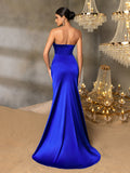 Ruched Side Draped Sweetheart Satin Tube Dress