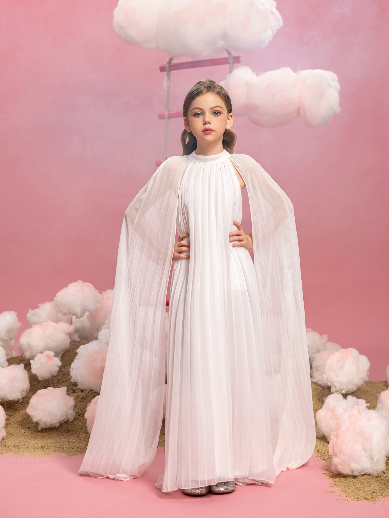 Tween Girls' Mock Neck Extra-Long Sleeves Pleated Chiffon Dress Elonnashop Tween Girls' Mock Neck Extra-Long Sleeves Pleated Chiffon Dress Elonnashop