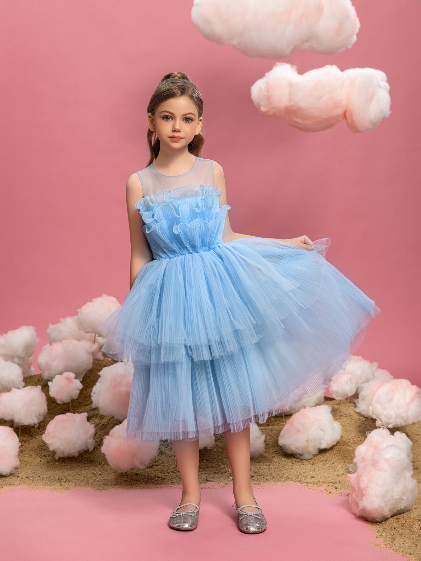 Tween Girls' Ruffle Trim Tiered Hem Cake Dress