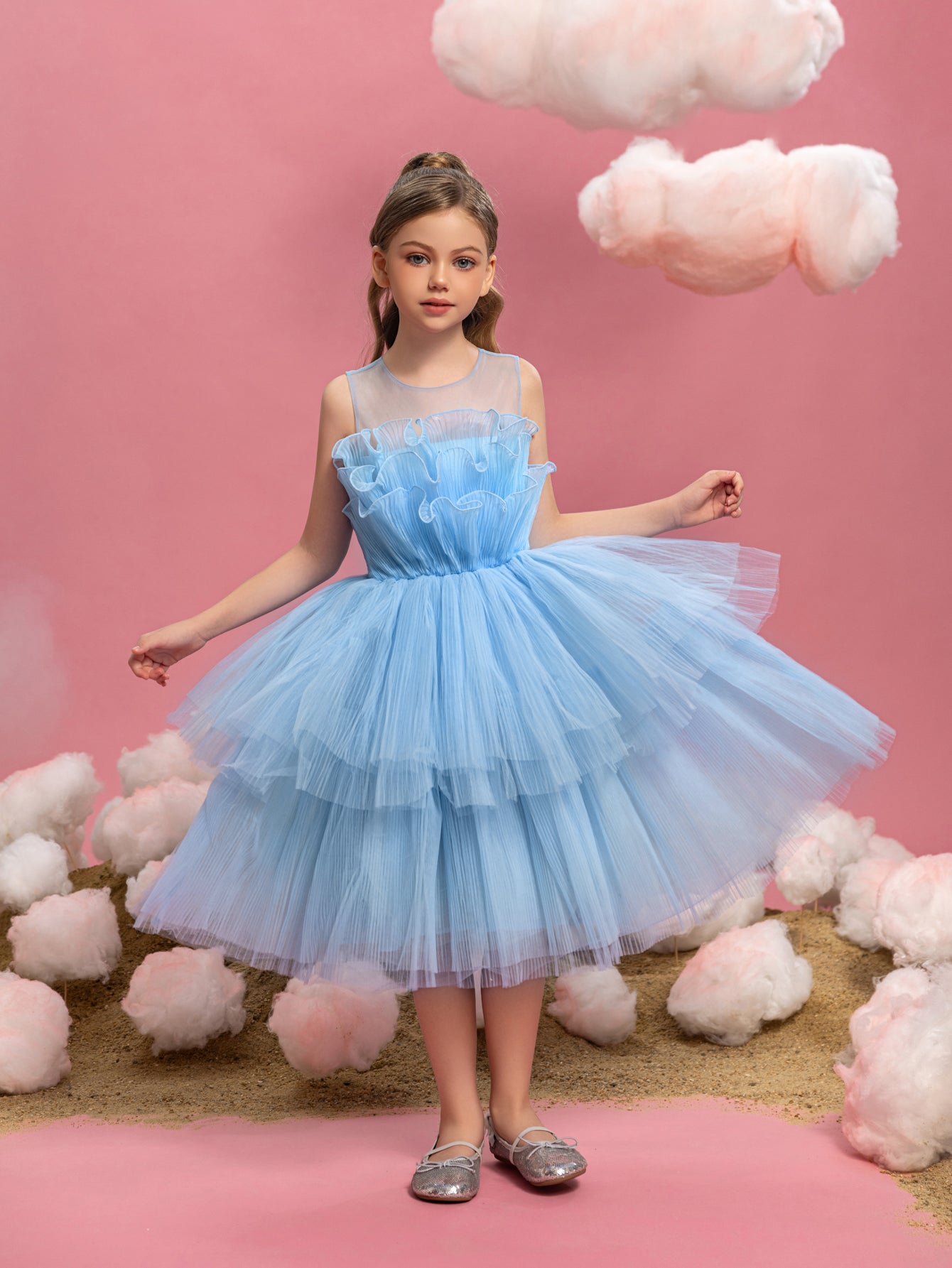 Tween Girls' Ruffle Trim Tiered Hem Cake Dress