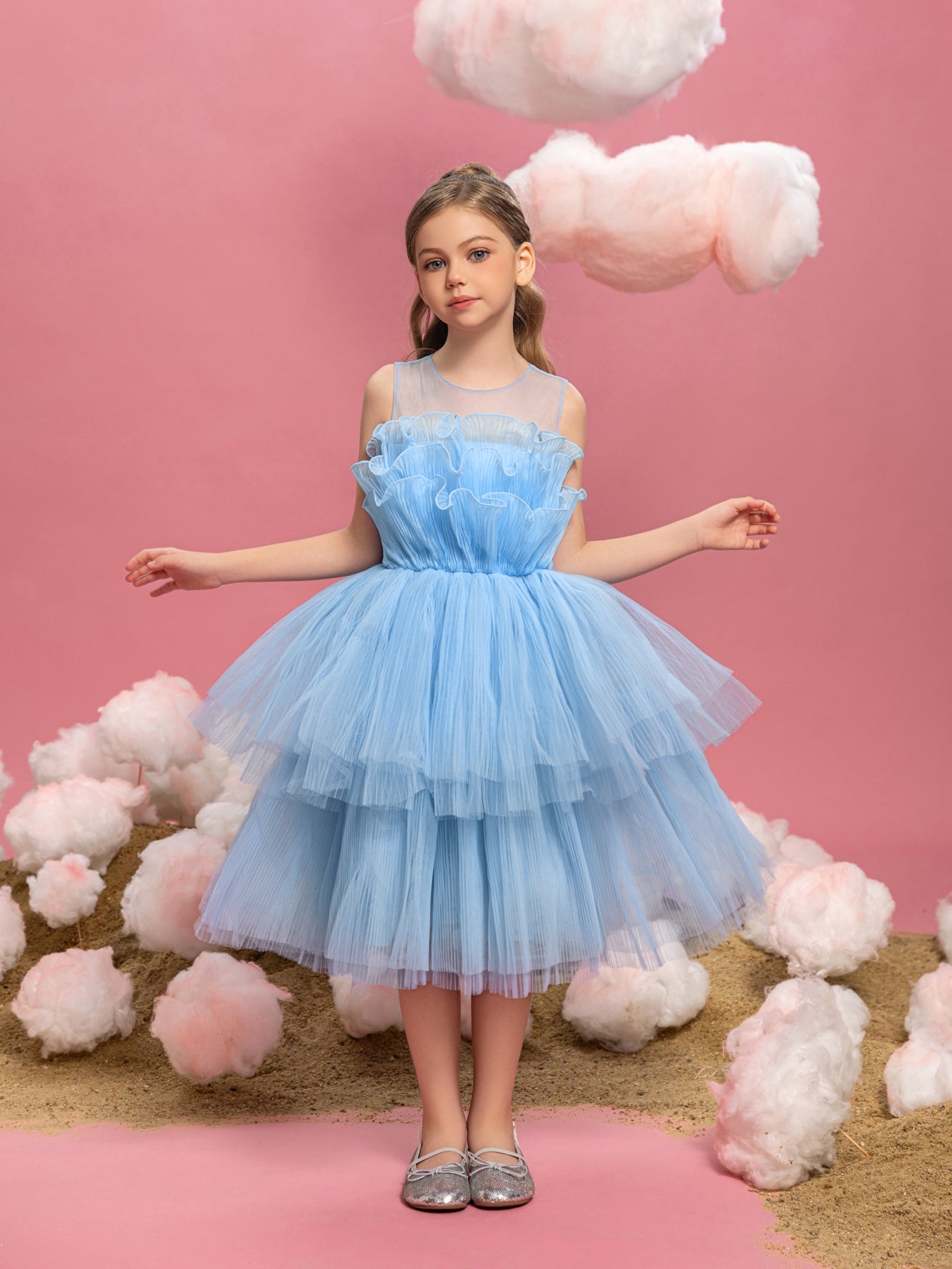 Tween Girls' Ruffle Trim Tiered Hem Cake Dress