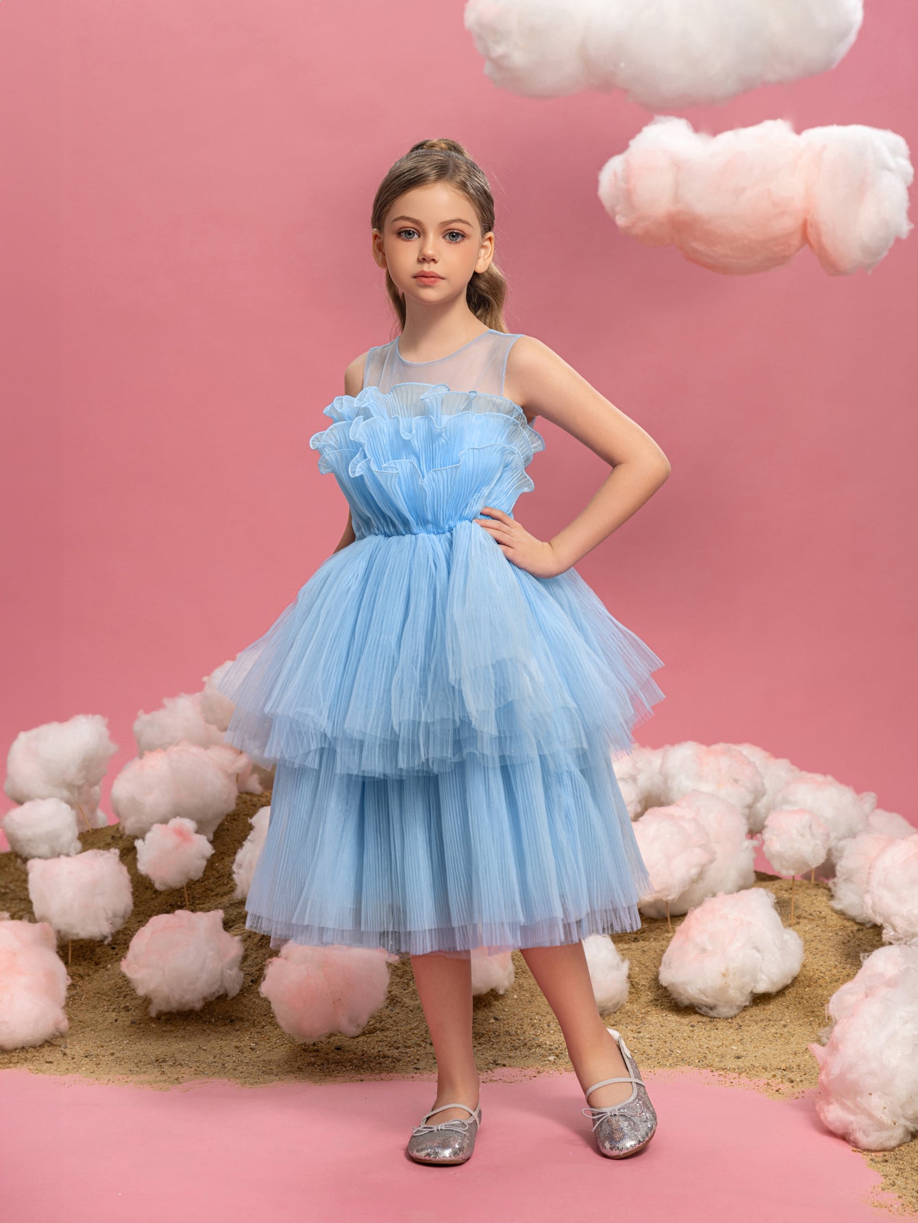 Tween Girls' Ruffle Trim Tiered Hem Cake Dress