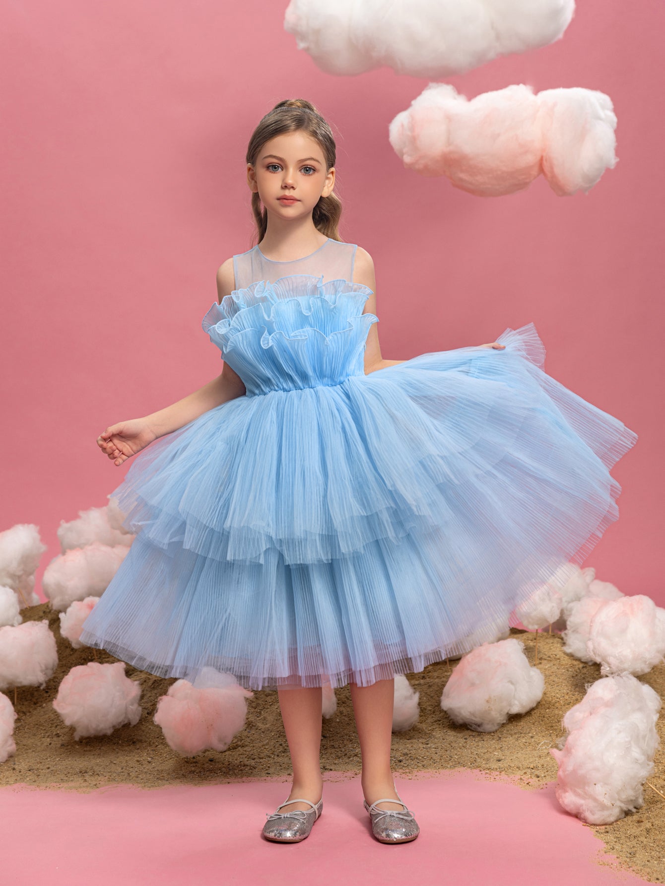 Tween Girls' Ruffle Trim Tiered Hem Cake Dress