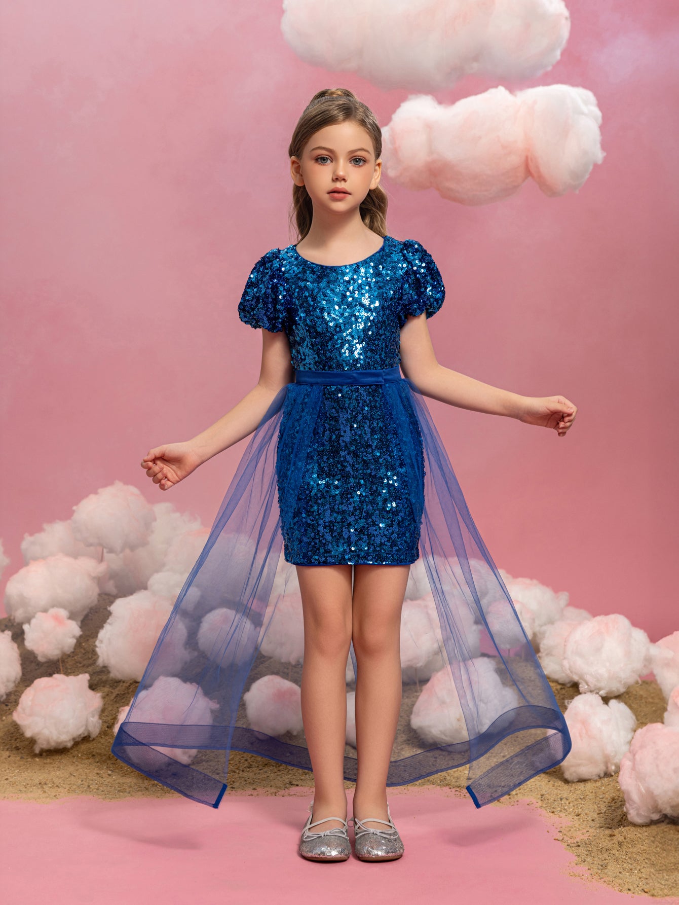 Tween Girls' Mesh Overlay Sequin Mini Dress