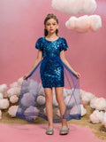 Tween Girls' Mesh Overlay Sequin Mini Dress