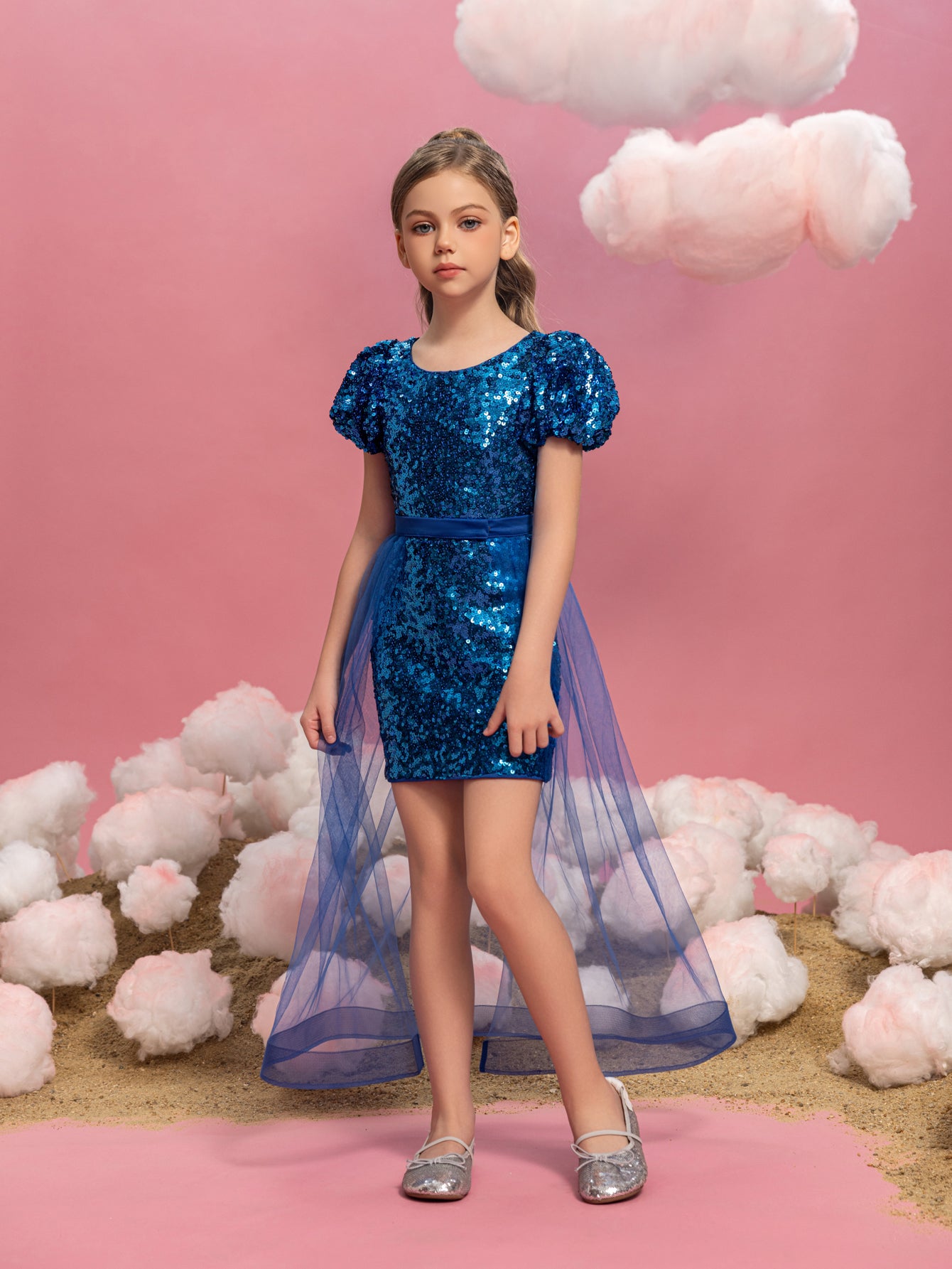 Tween Girls' Mesh Overlay Sequin Mini Dress