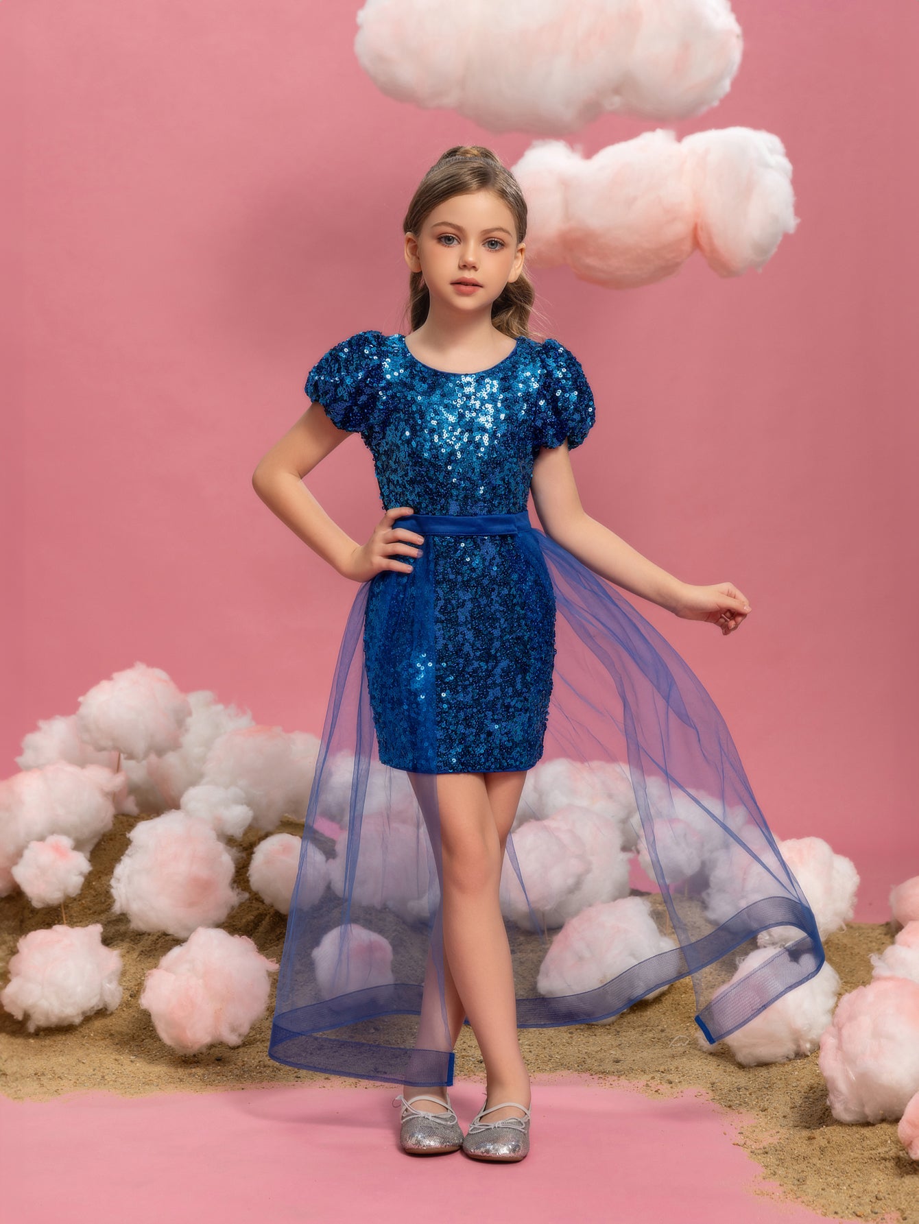 Tween Girls' Mesh Overlay Sequin Mini Dress Tween Girls' Mesh Overlay Sequin Mini Dress