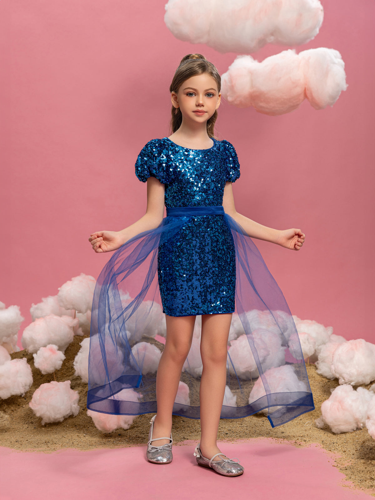 Tween Girls' Mesh Overlay Sequin Mini Dress