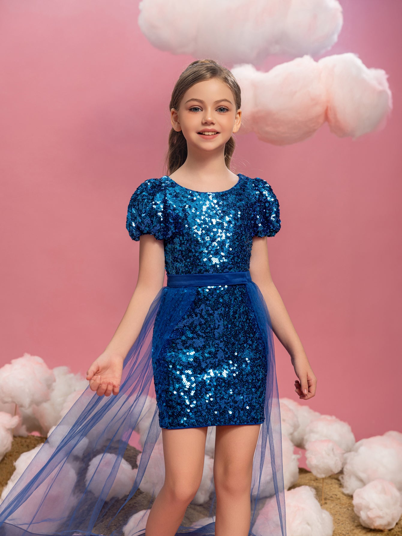 Tween Girls' Mesh Overlay Sequin Mini Dress Royal Blue / 11Y Tween Girls' Mesh Overlay Sequin Mini Dress Royal Blue / 11Y