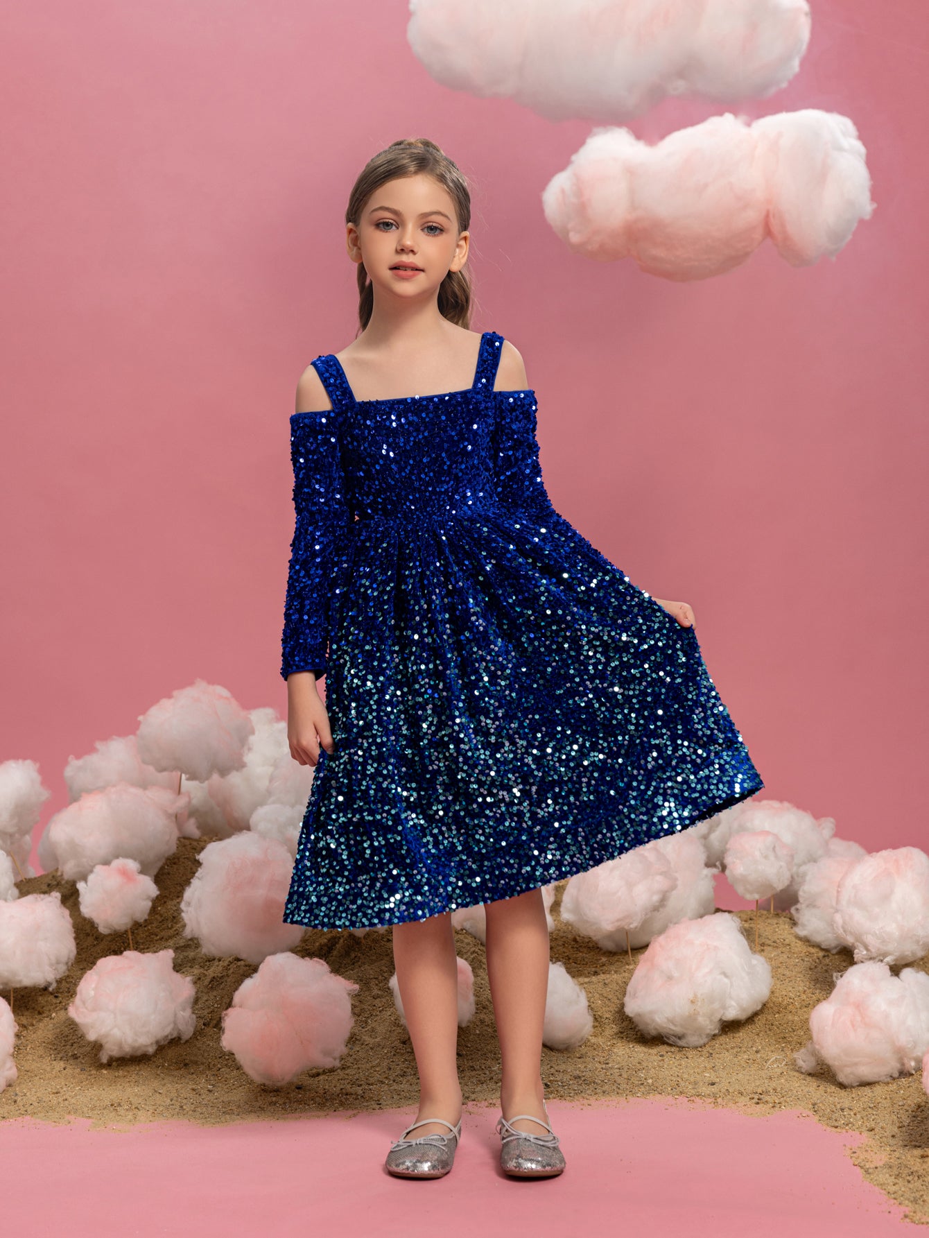 Tween Girls' Off Shoulder Long Sleeve Sequin Cami Dress Elonnashop Tween Girls' Off Shoulder Long Sleeve Sequin Cami Dress Elonnashop
