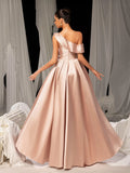 Elegant Sloping Neck Split A-line Satin Formal Prom Dress