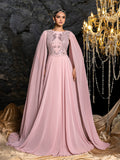 Gorgeous Open Back Formal Gown | Embroidered Bodice with Dramatic Cape Sleeves