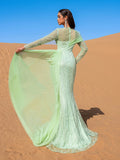 Luxury Gorgeous Pearl Embellished Draped Side Mermaid Hem Beaded Evening Dress