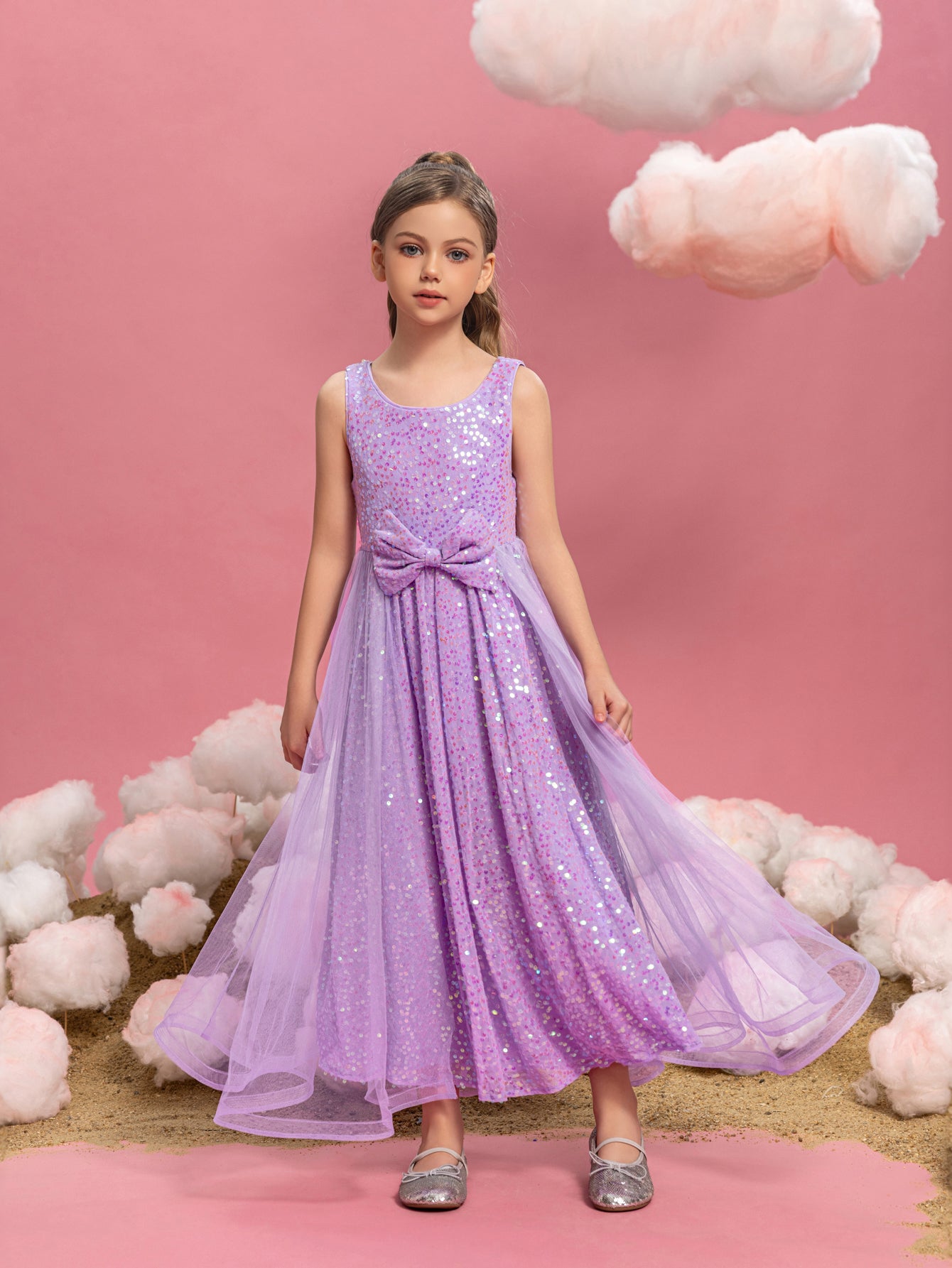 Tween Girls' Round Neck Sleeveless Mesh Overlay Sequin Dress Elonnashop Tween Girls' Round Neck Sleeveless Mesh Overlay Sequin Dress Elonnashop