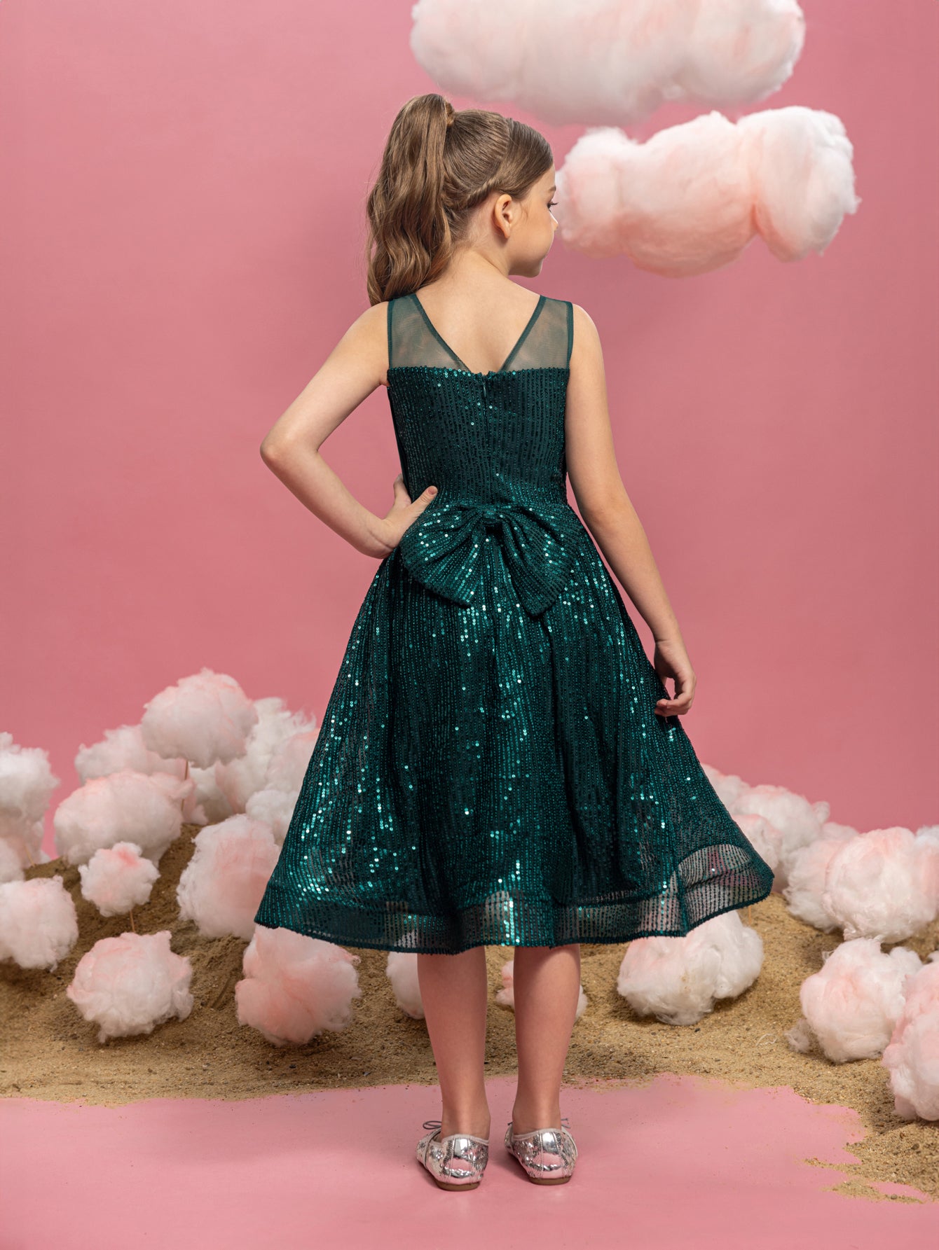 Tween Girls' Pleated Front Sleeveless Sequin Party Dresses