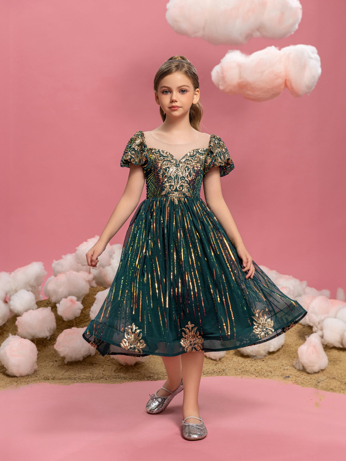Tween Girls' Puff Sleeve Graphic Sequin Party Dress Elonnashop Tween Girls' Puff Sleeve Graphic Sequin Party Dress Elonnashop