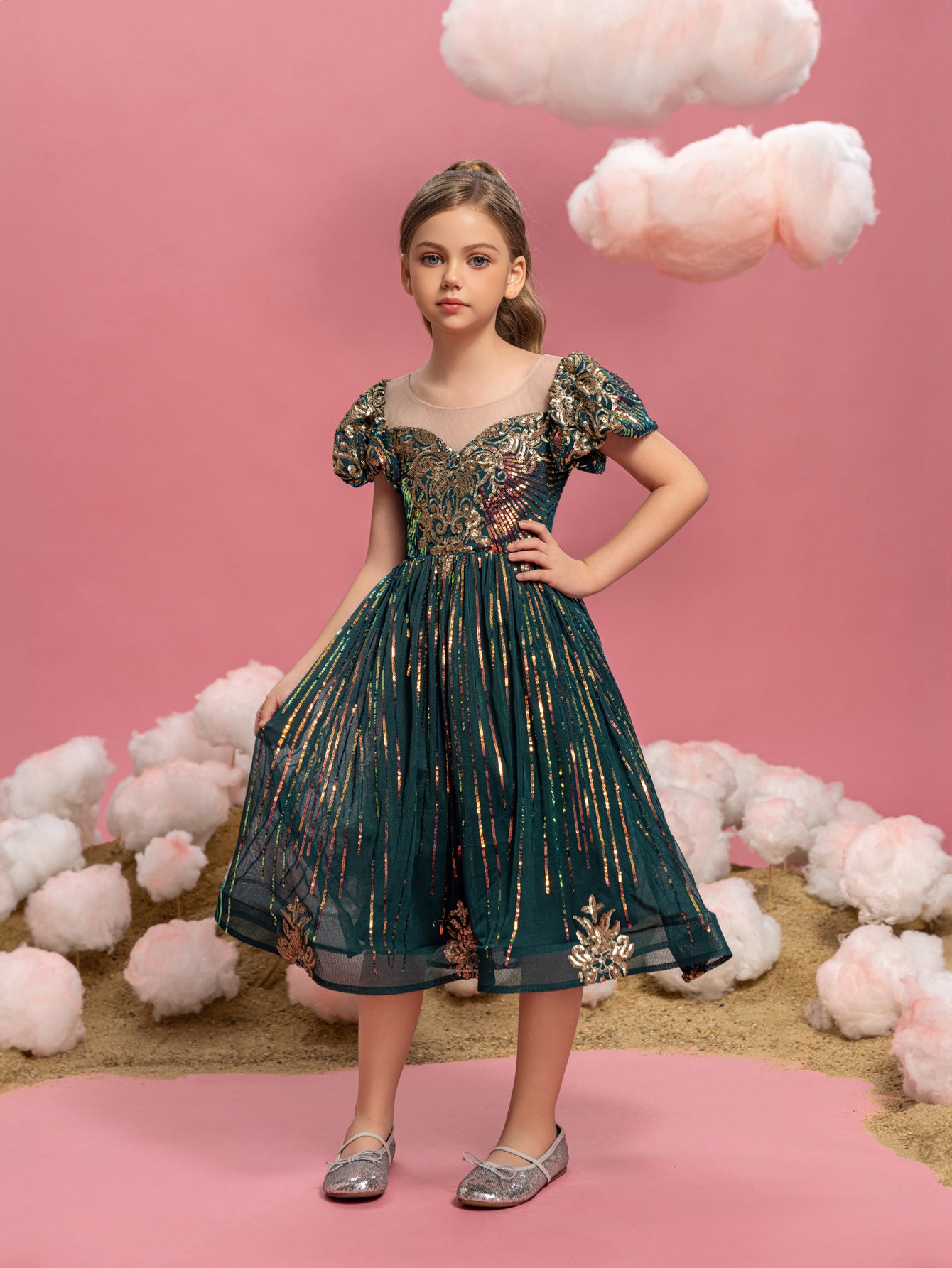 Tween Girls' Puff Sleeve Graphic Sequin Party Dress – Elonnashop Tween Girls' Puff Sleeve Graphic Sequin Party Dress – Elonnashop