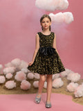 Tween Girls' Cute Sleeveless Bow Front Sequin A Line Dress