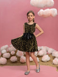 Tween Girls' Cute Sleeveless Bow Front Sequin A Line Dress