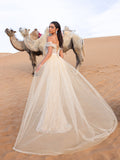 Luxury Off Shoulder Tulle Overlay Mermaid Hem Beaded Seuqin Evening Dress