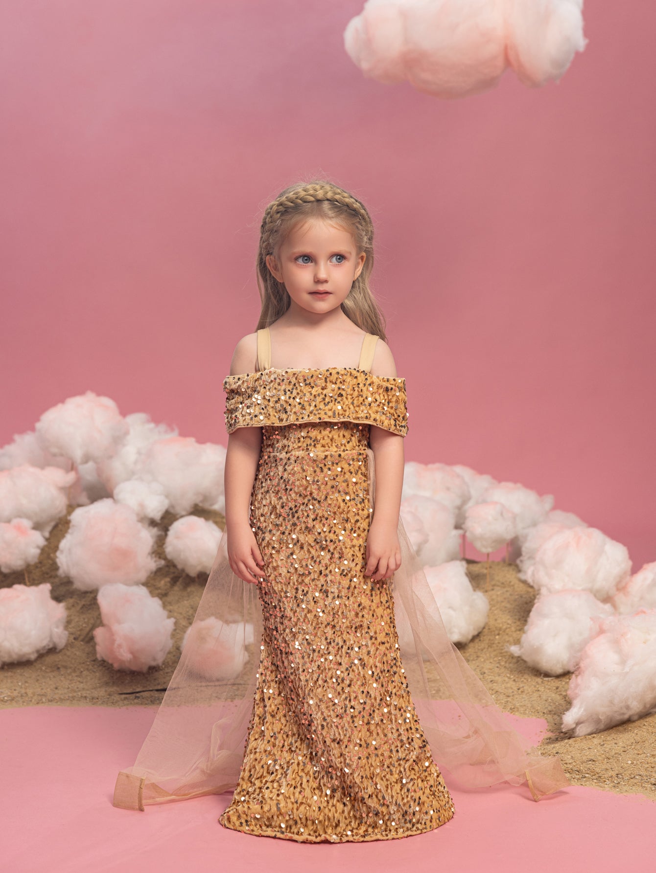 Young Girls' Off Shoulder Mesh Overlay Sequin Dress Elonnashop Young Girls' Off Shoulder Mesh Overlay Sequin Dress Elonnashop