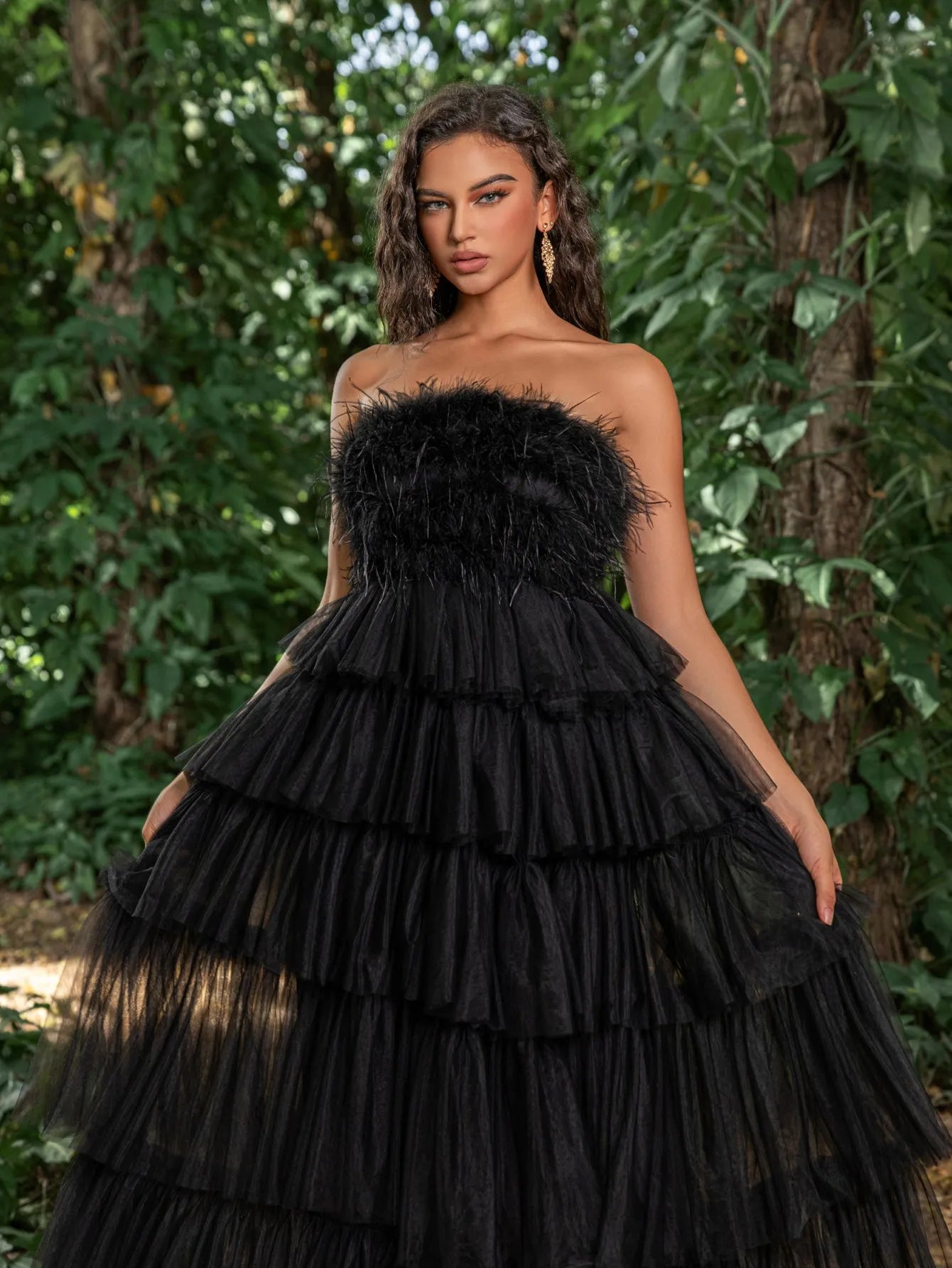 layered tube tulle dress Bowknot tube top design multi-layer irregular tulle flowing wedding dr PreppyDress