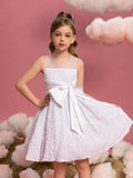 Tween Girls' Cute Sleeveless Knot Side Sequin A Line Dress