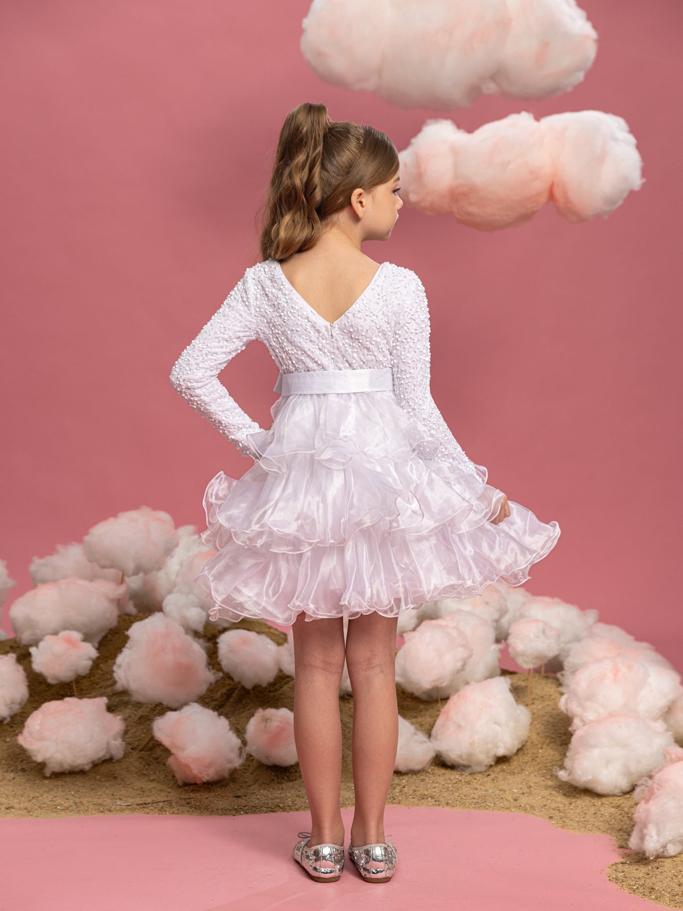 Tween Girls' Sequin Contrast Layered Organza Hem Dress