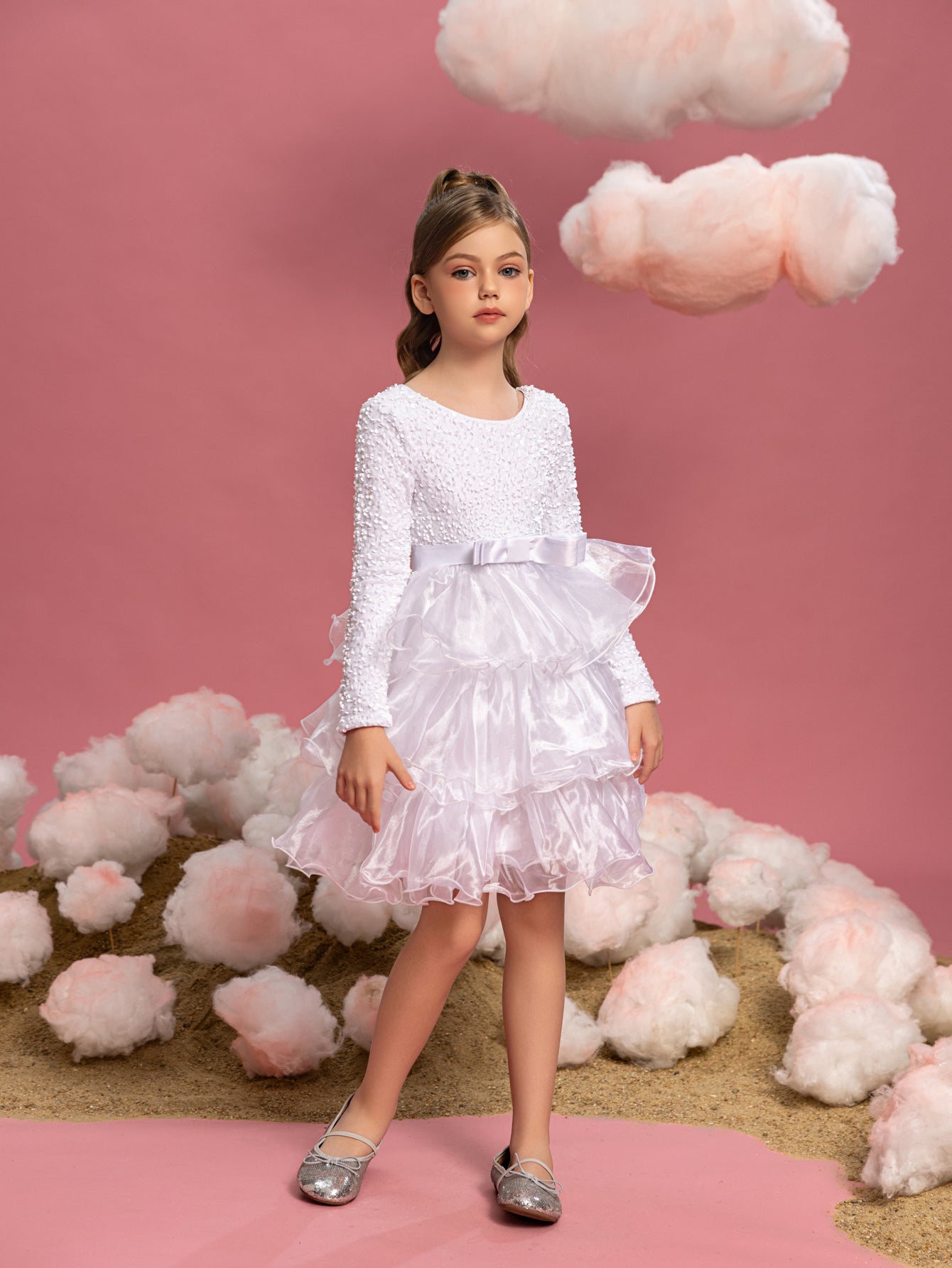 Tween Girls' Sequin Contrast Layered Organza Hem Dress