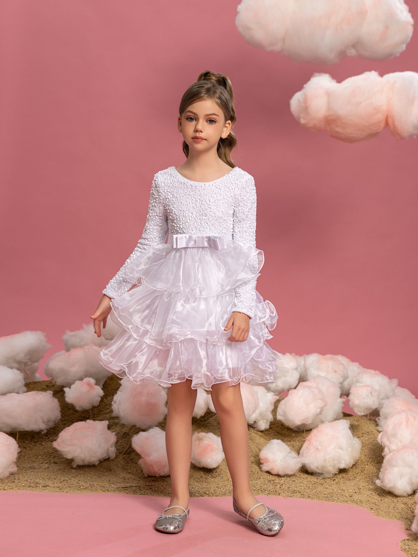 Tween Girls' Sequin Contrast Layered Organza Hem Dress