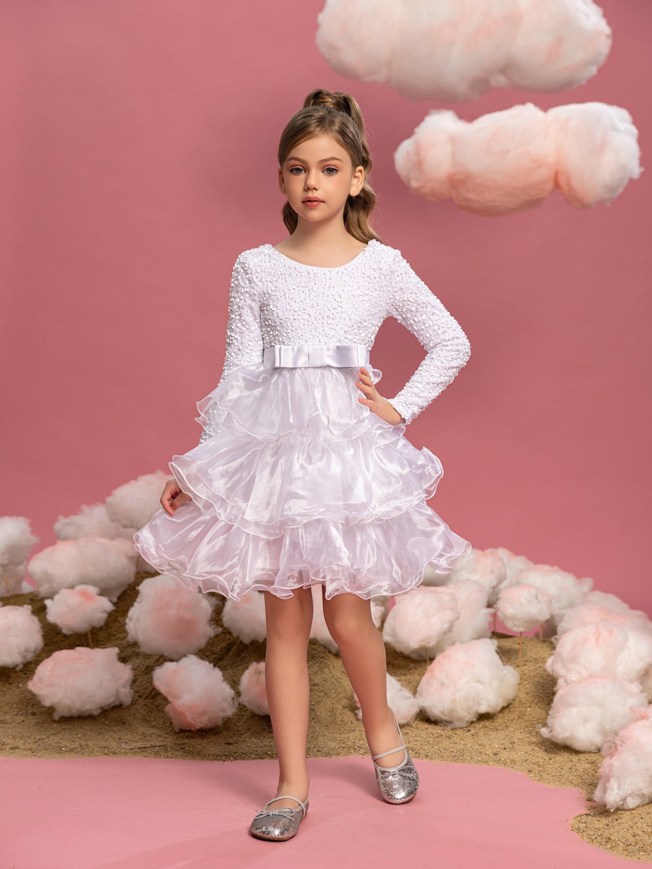 Tween Girls' Sequin Contrast Layered Organza Hem Dress