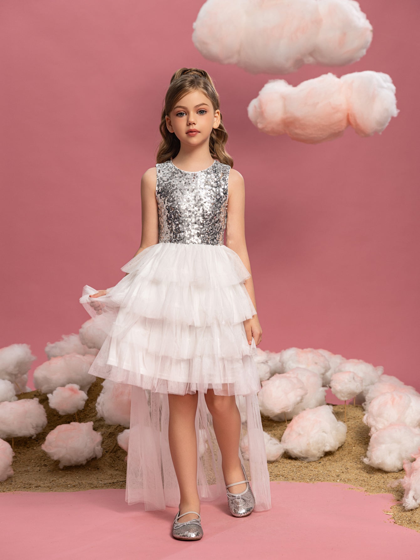 Tween Girls' Mesh Layered Hem Sequin Party Dress