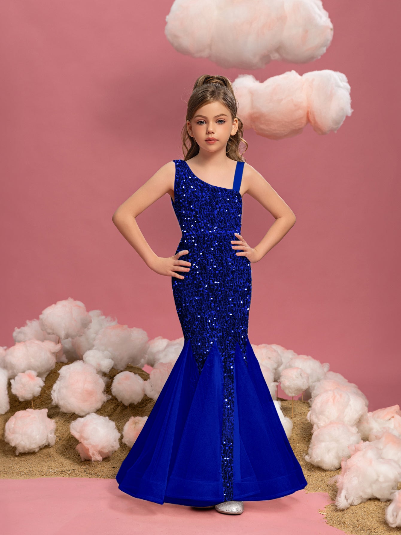 Tween Girls' Mesh Insert Mermaid Hem Sequin Dress