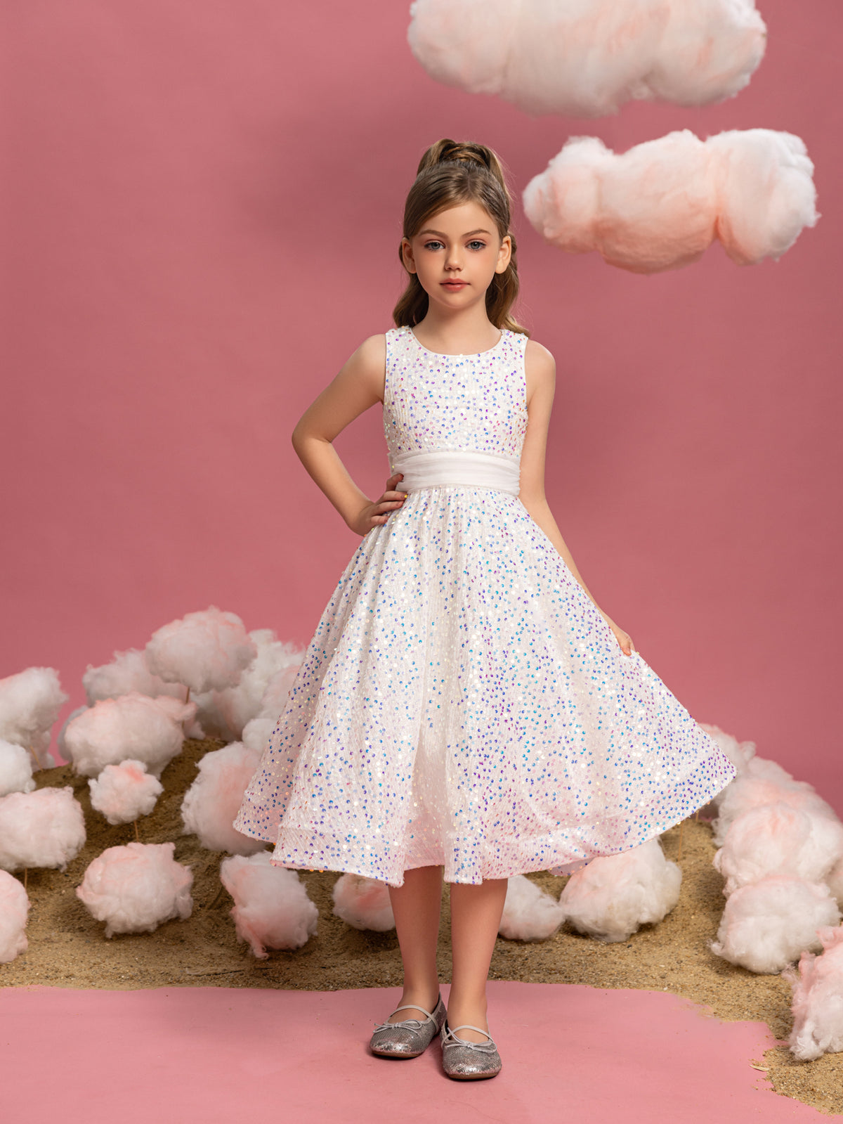 Tween Girls' Bow Back Sleeveless Sequin A Line Dress