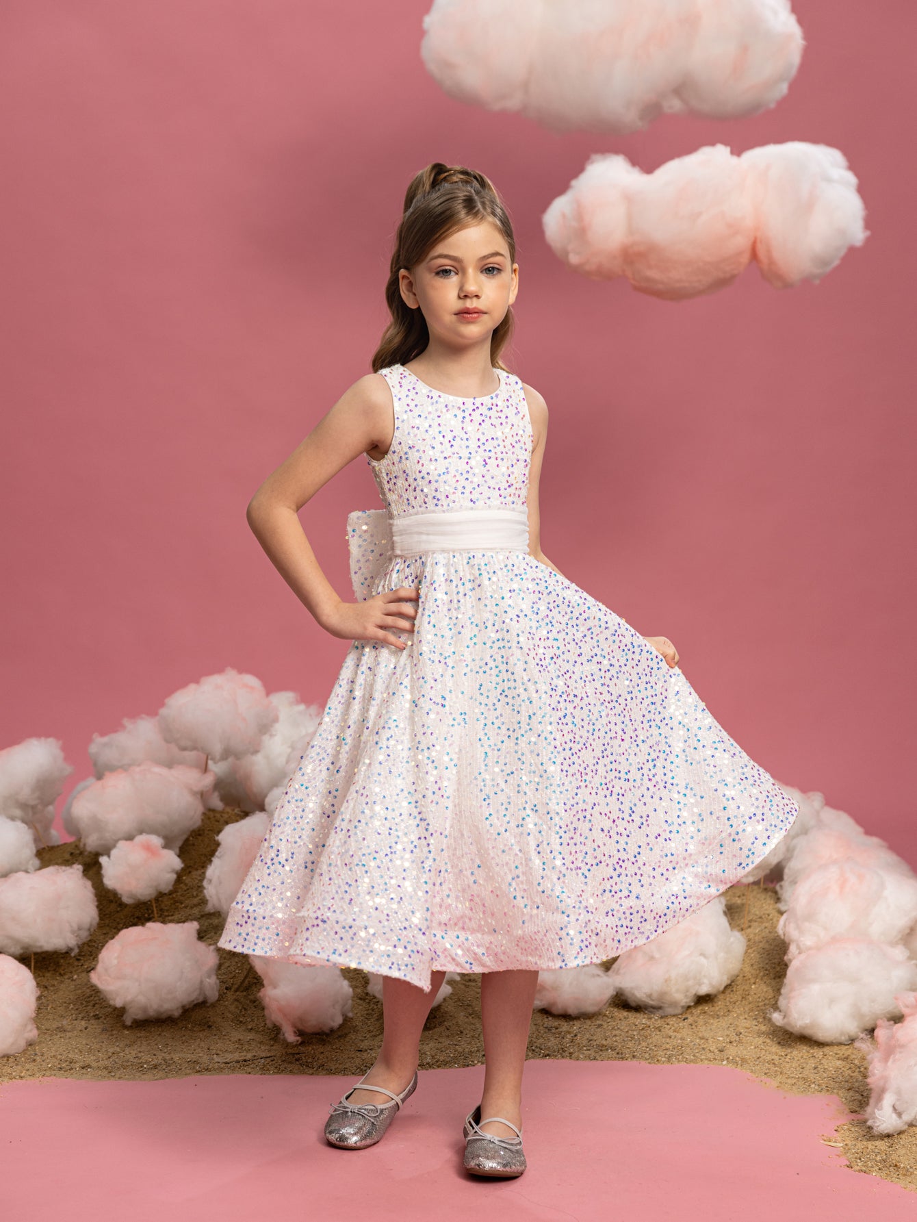 Tween Girls' Bow Back Sleeveless Sequin A Line Dress