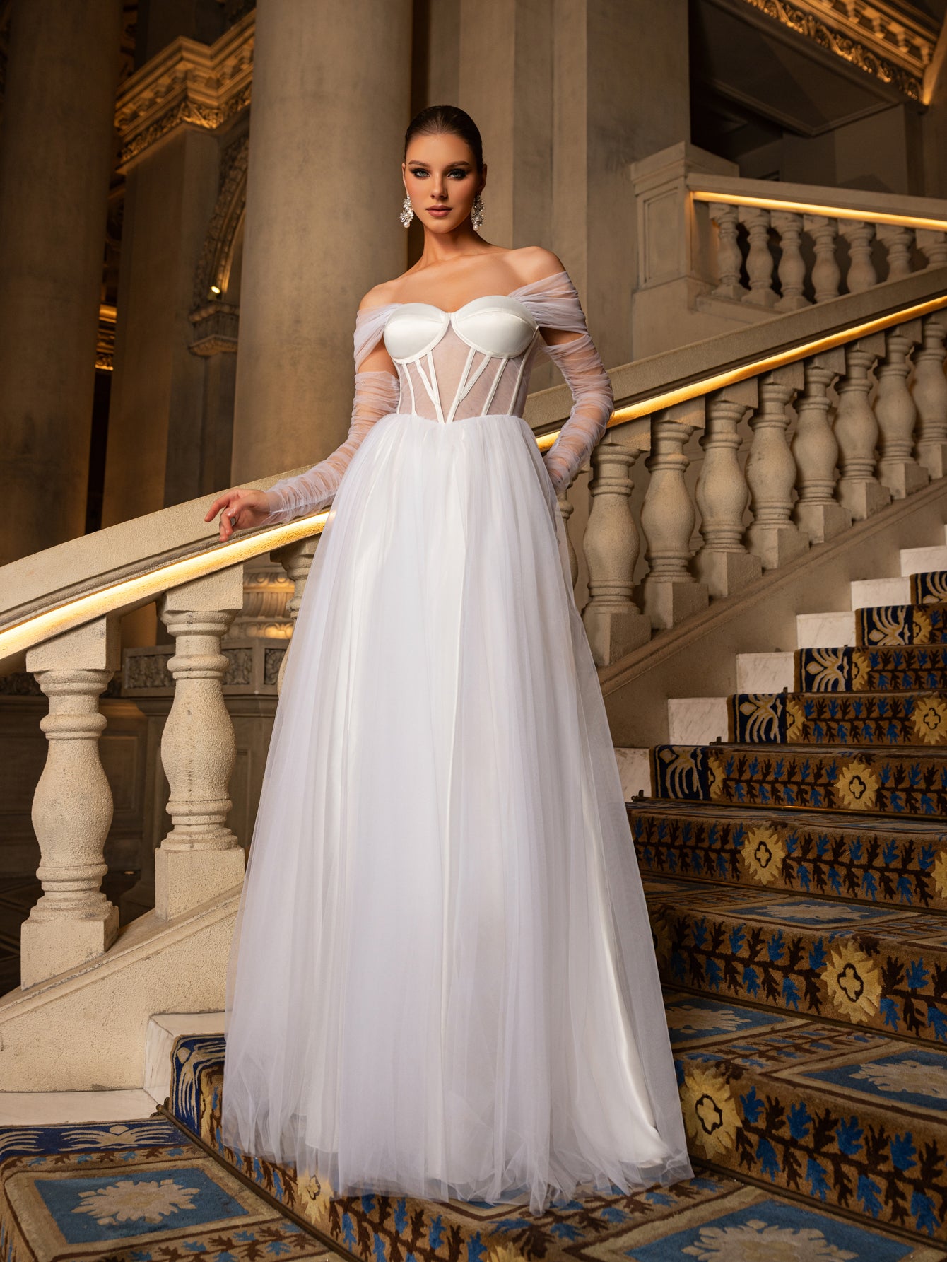 off the shoulder sheer wedding dress Off Shoulder Sheer Sleeve Designer Lace Mermaid Elegant Wedding Dress