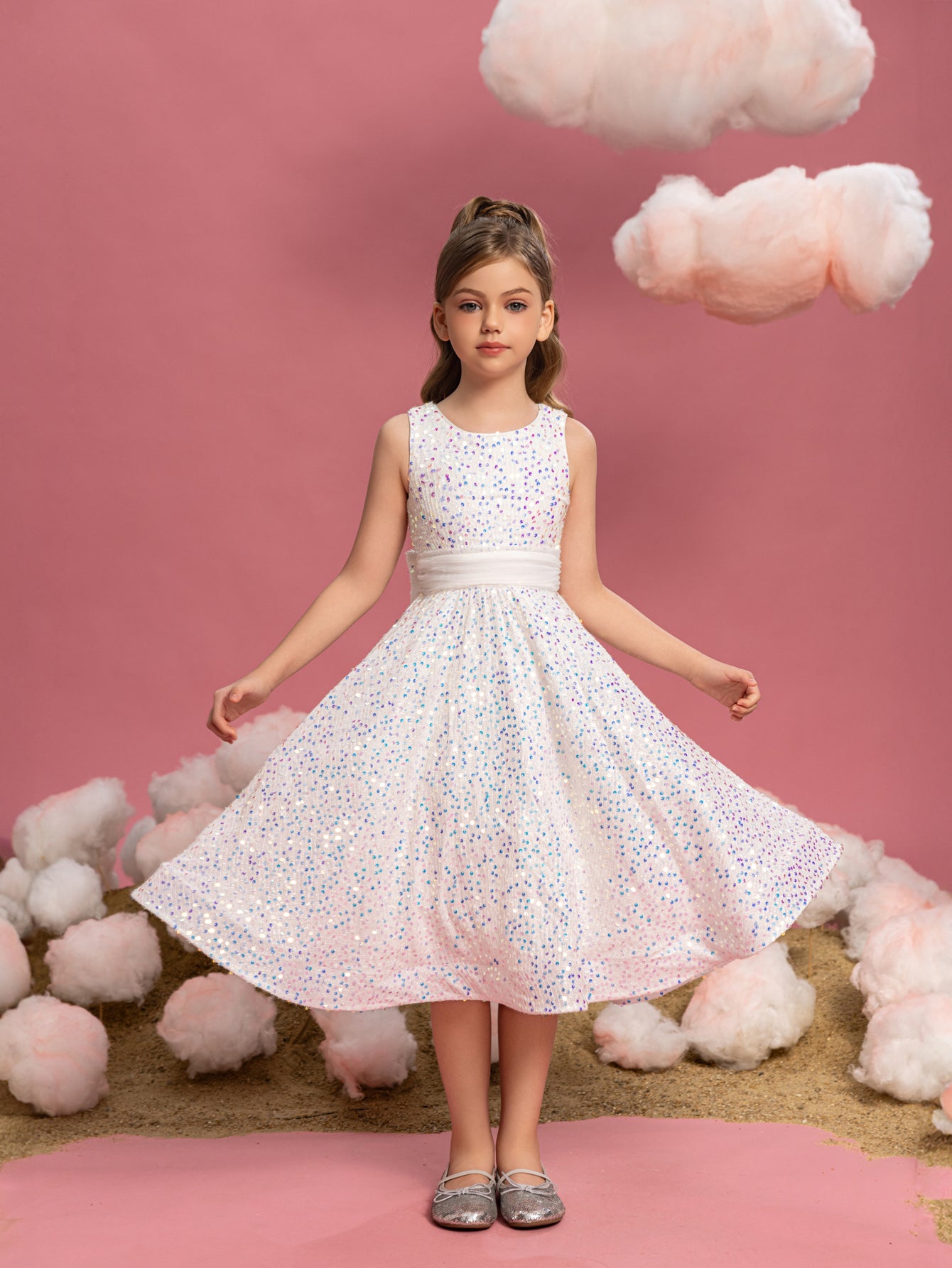 Tween Girls' Bow Back Sleeveless Sequin A Line Dress