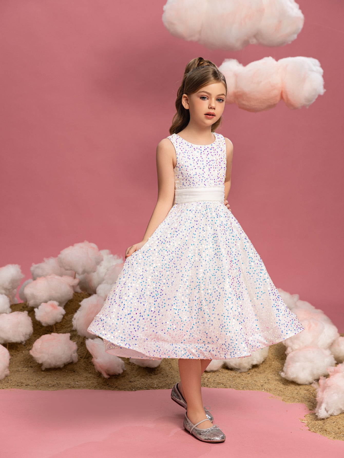 Tween Girls' Bow Back Sleeveless Sequin A Line Dress