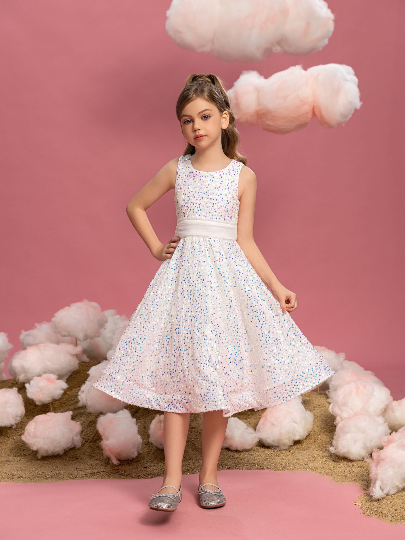 Tween Girls' Bow Back Sleeveless Sequin A Line Dress