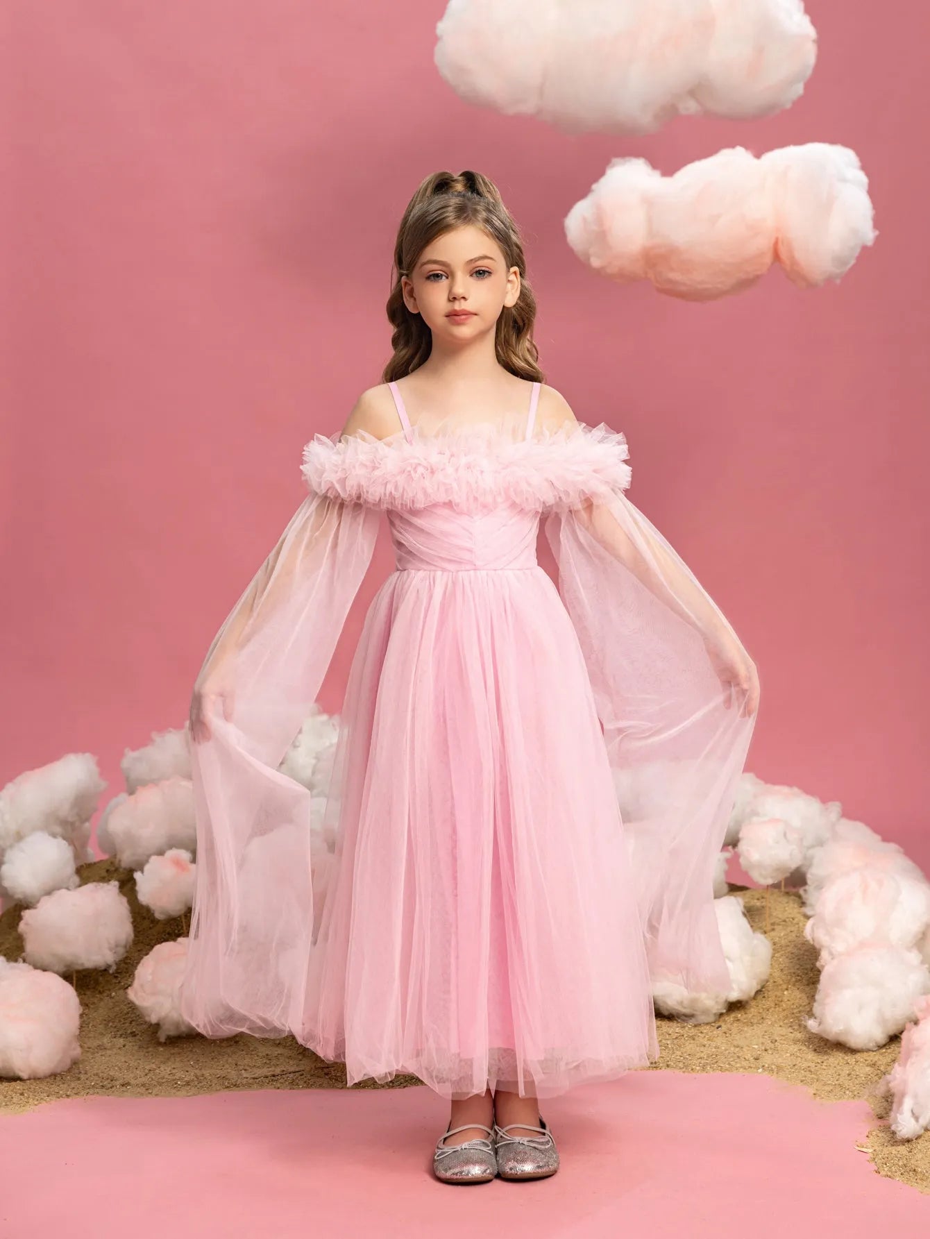 Tween Girls' Ruffle Trim Off Shoulder Party Dress