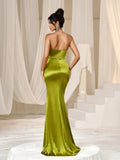 Elegant Strapless Split Thigh Satin Mermaid Maix Party Dress