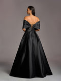 Gorgeous Off Shoulder Rhinestone Embellished Bust Satin Prom Dress Wedding Dress