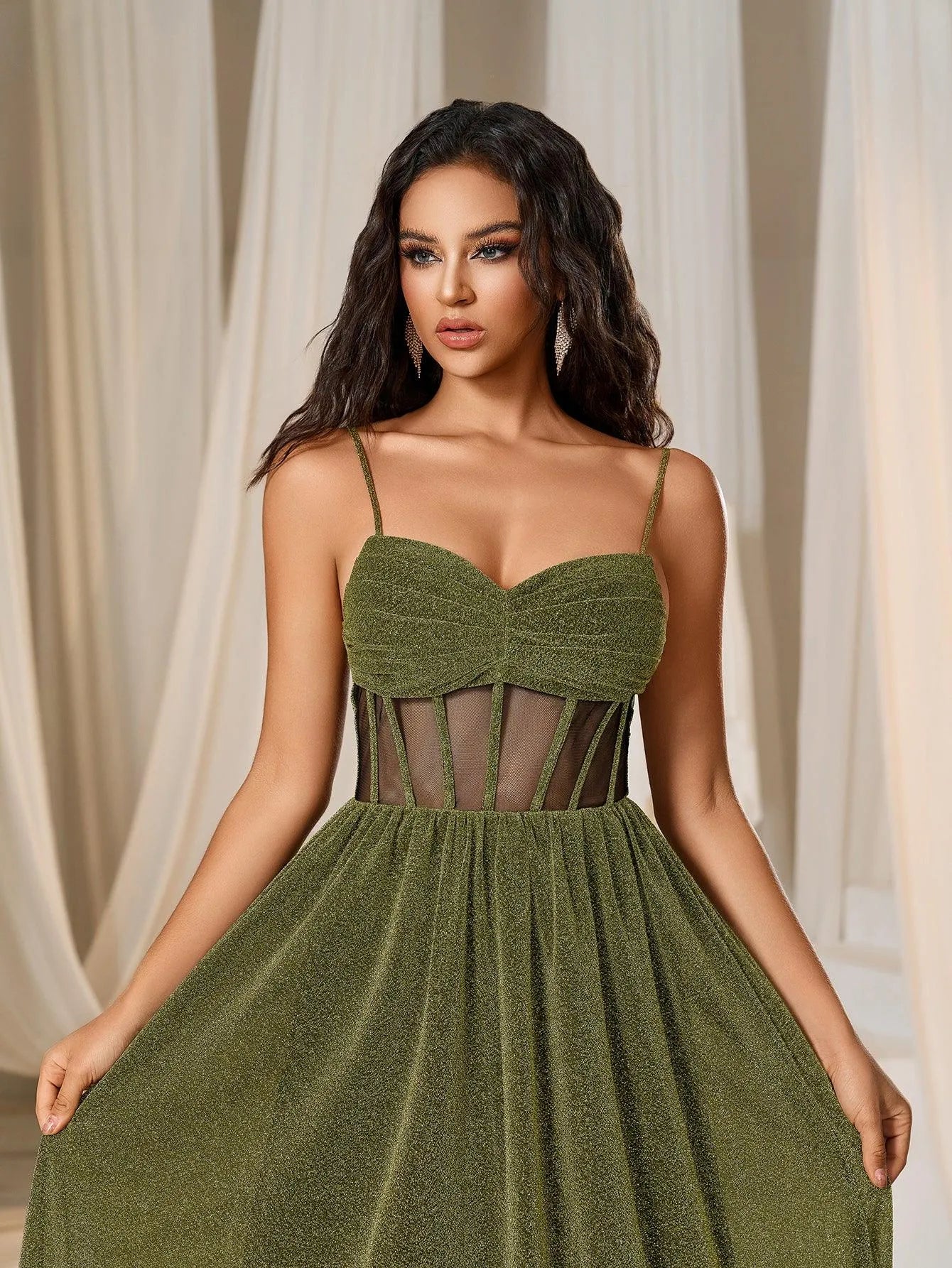 Elegant Glitter A Line Cami Party Dress - Elonnashop