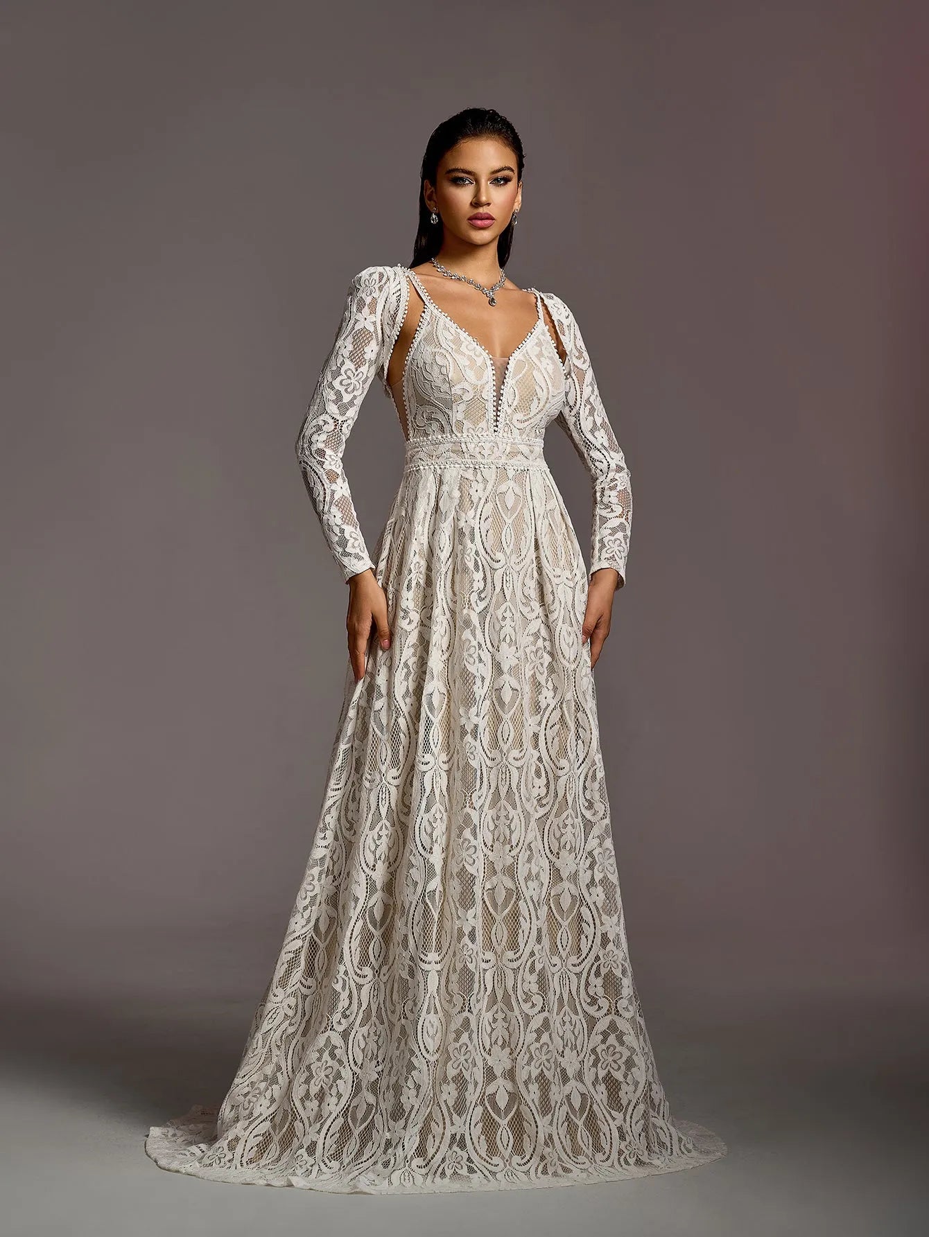 Gorgeous Elegant Plunging Neck Two Pieces Lace Wedding Dress