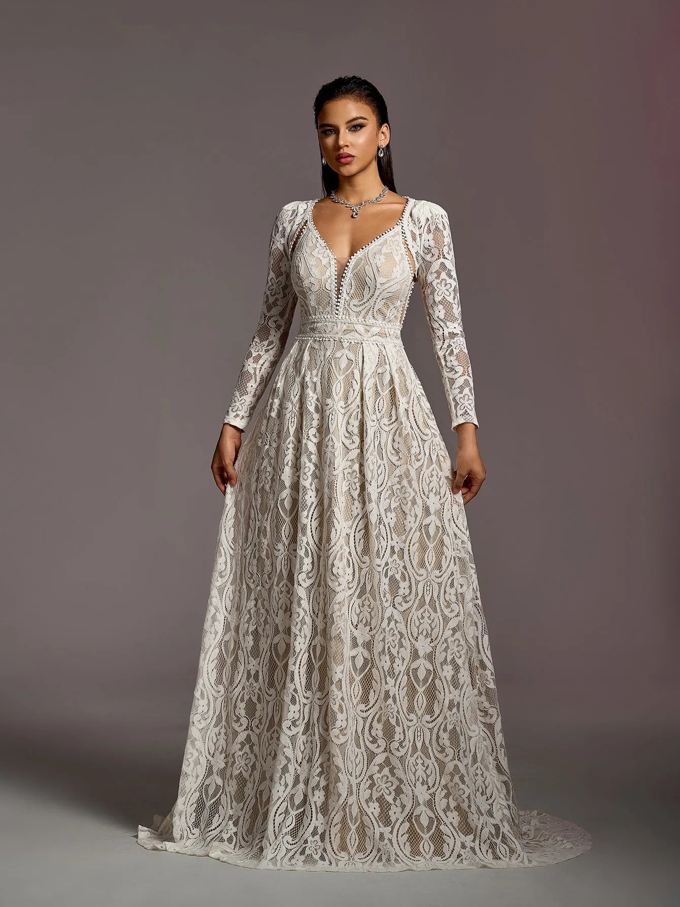 Vintage Boho Dress Bohemian Mature Wedding Gowns Gorgeous Elegant Plunging Neck Two Pieces Lace Wedding Dress Vintage Boho Dress Bohemian Mature Wedding Gowns Gorgeous Elegant Plunging Neck Two Pieces Lace Wedding Dress
