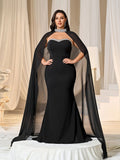 Plus Rhinestone Detail Mermaid Hem Formal Tube Dress with Cape