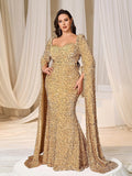 Plus Sweetheart Neck Extra-Long Sleeves Sequin Evening Dress