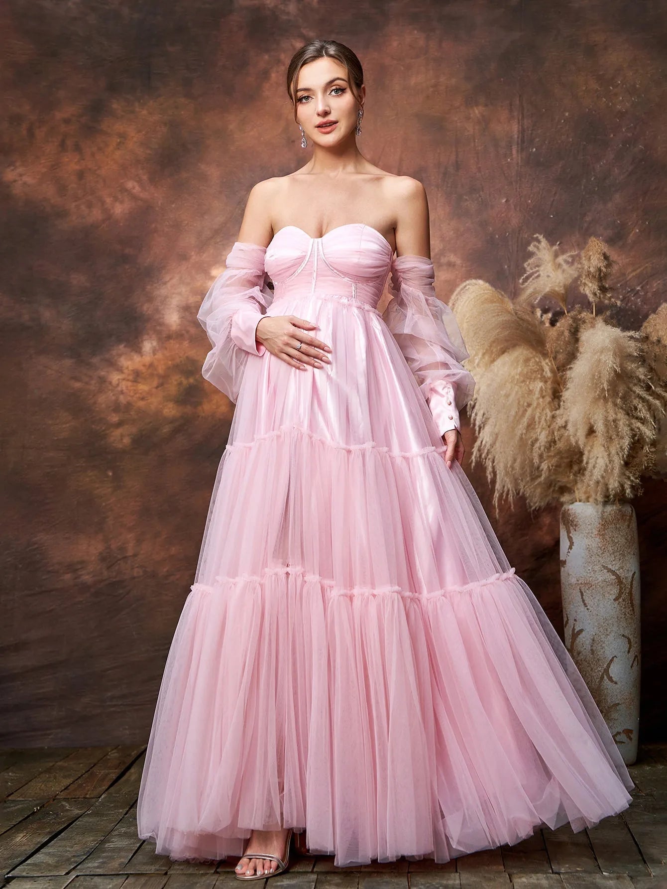 Maternity Off Shoulder Bishop Sleeves Split Tulle Evening Dress Elonnashop Maternity Off Shoulder Bishop Sleeves Split Tulle Evening Dress Elonnashop