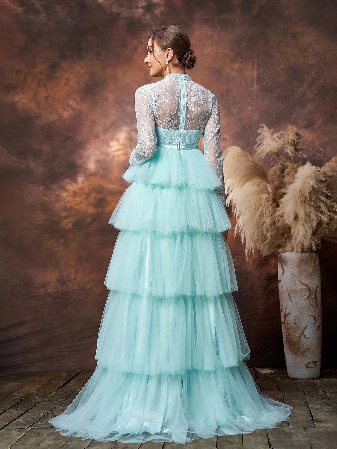 mock neck prom dress Emerald Green Sequin Chain Mock Neck Formal Dress GM90187