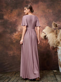 Maternity Solid Plunging Neck Butterfly Sleeves Formal Party Dress